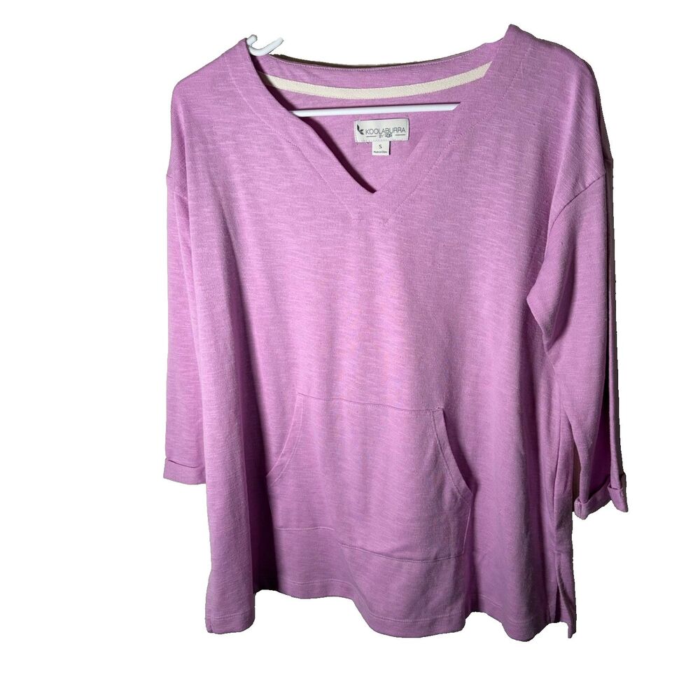 Koolaburra by Ugg T-Shirt Women's Small V-Neck Purple 3/4 Sleeve Textured Top